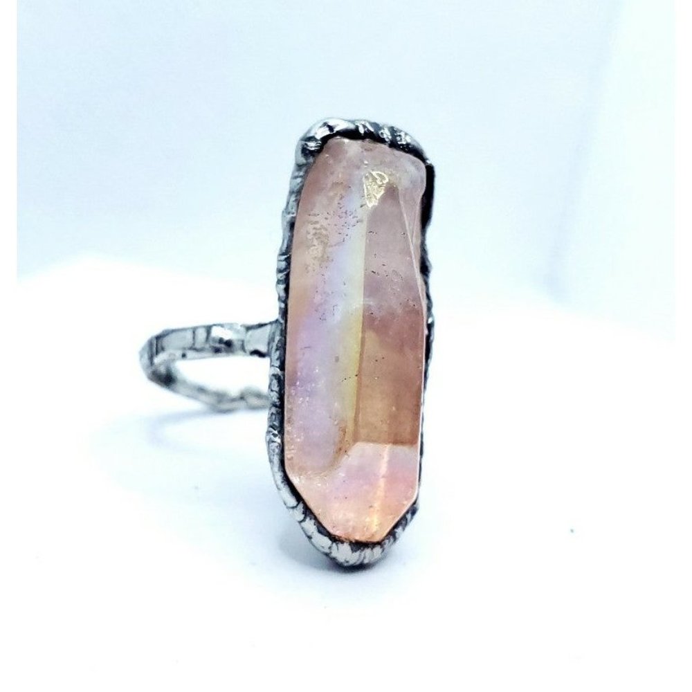 Trade w Christine 🐉 Hand Crafted Pink Aura Quartz Crystal Stainless steel ring - Picture 4 of 12
